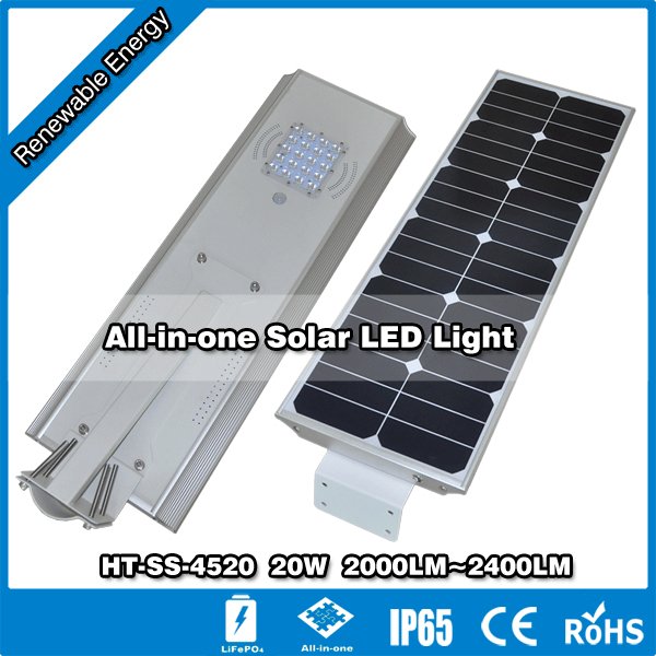 Hitechled 20W all-in-one solar LED street light lampu jalan PJU LED All In One