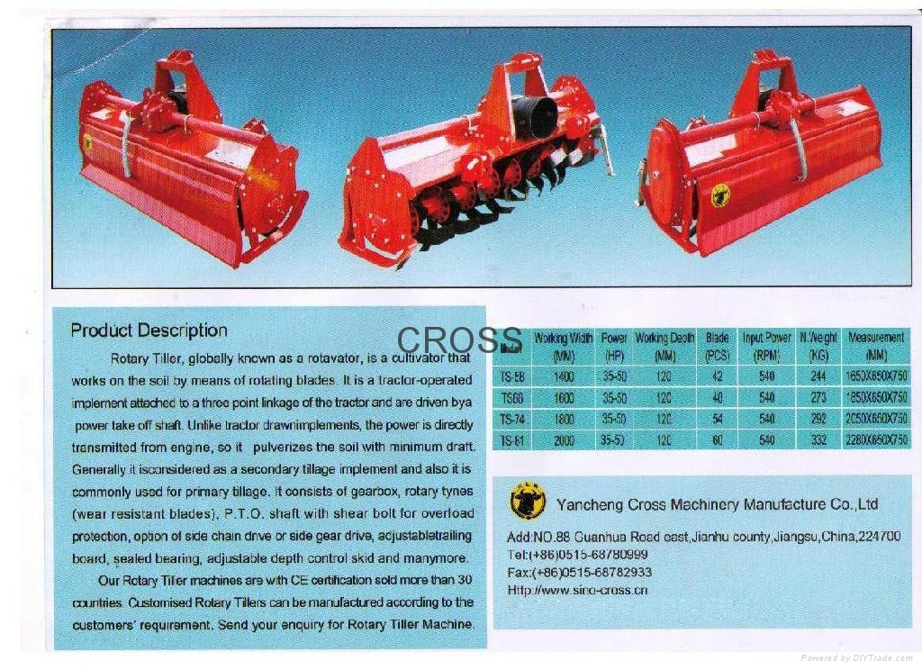 rotary tillers with slip clutch TS74 CROSS (China Manufacturer