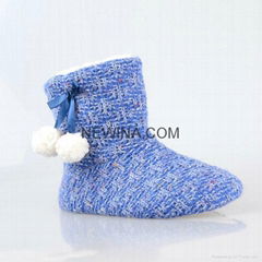 indoor knits woman slipper long boots with pompom minro suede outsole 