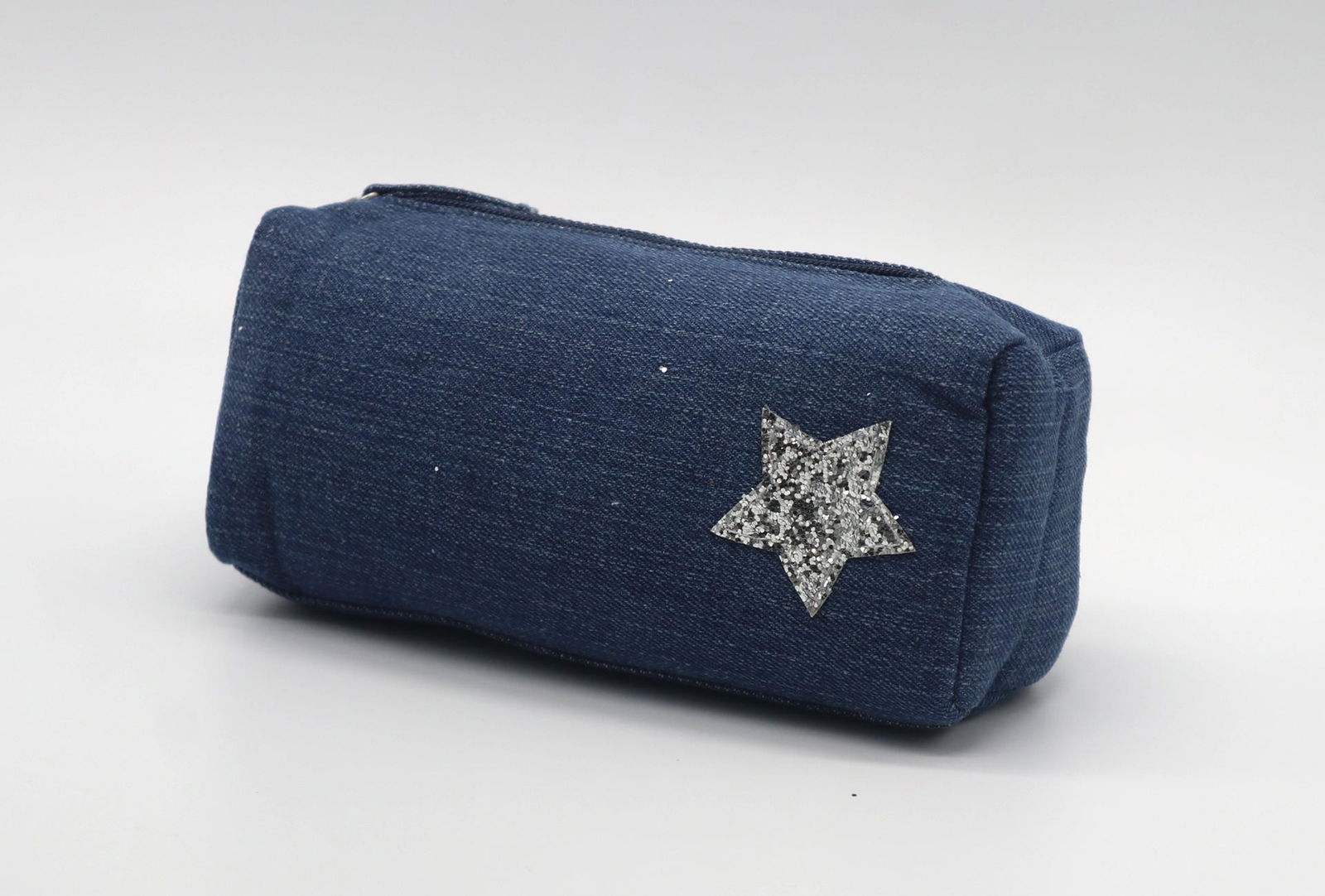 Jean made children pencil pouch with glitter star stitches on front 3