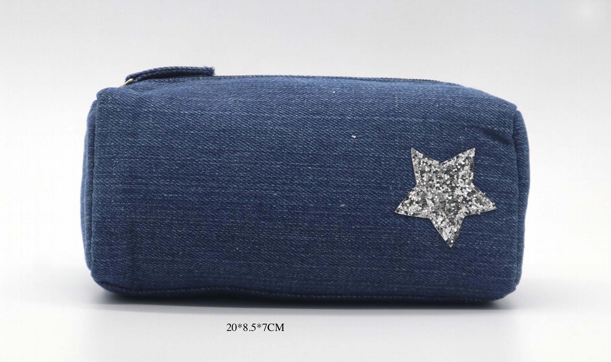 Jean made children pencil pouch with glitter star stitches on front 2