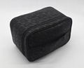 Lace patten black PU women cosmetic case with short handle 