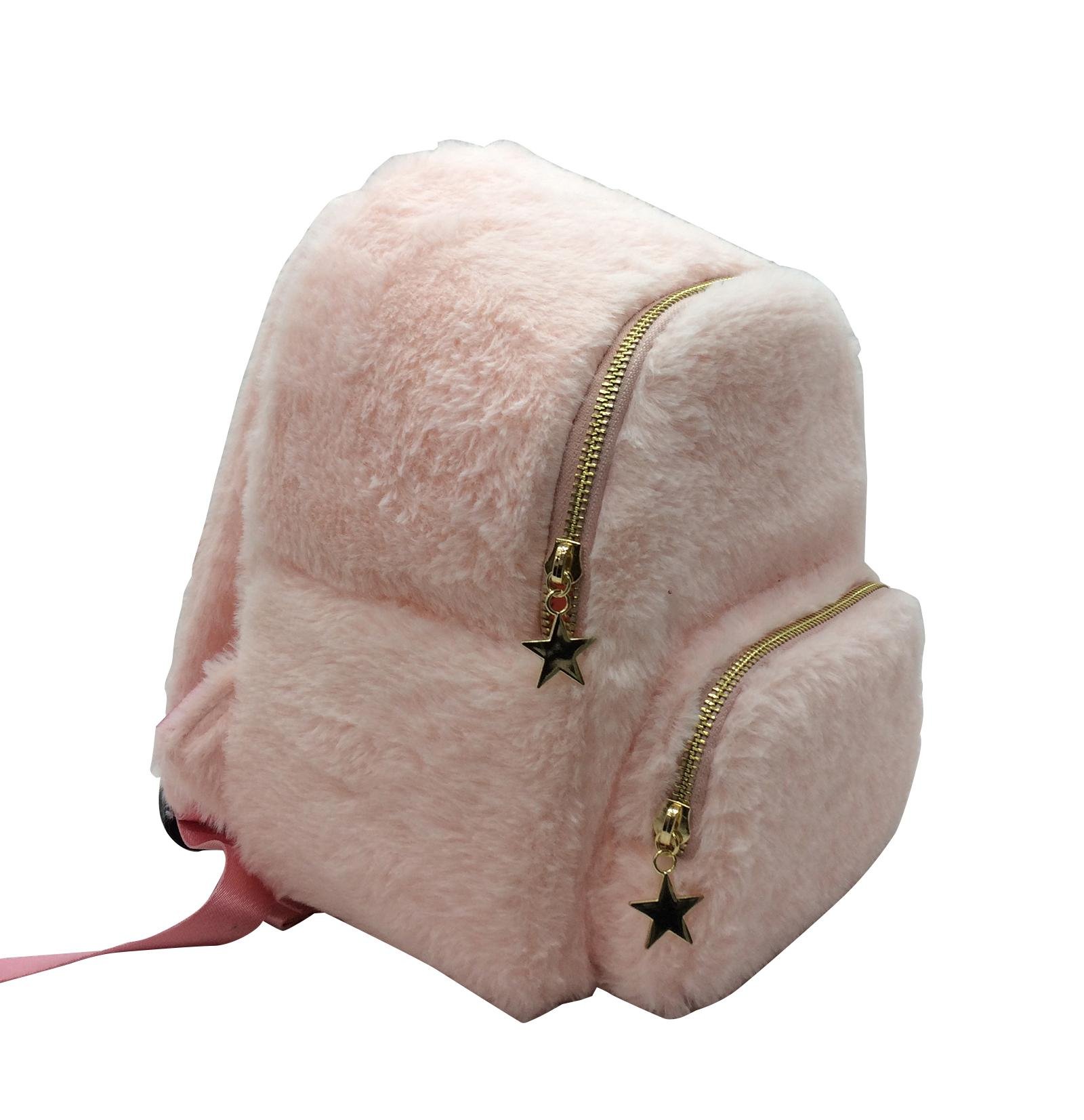 Artificial rabbit fur lovely kid girls' small school bag pink colour  2