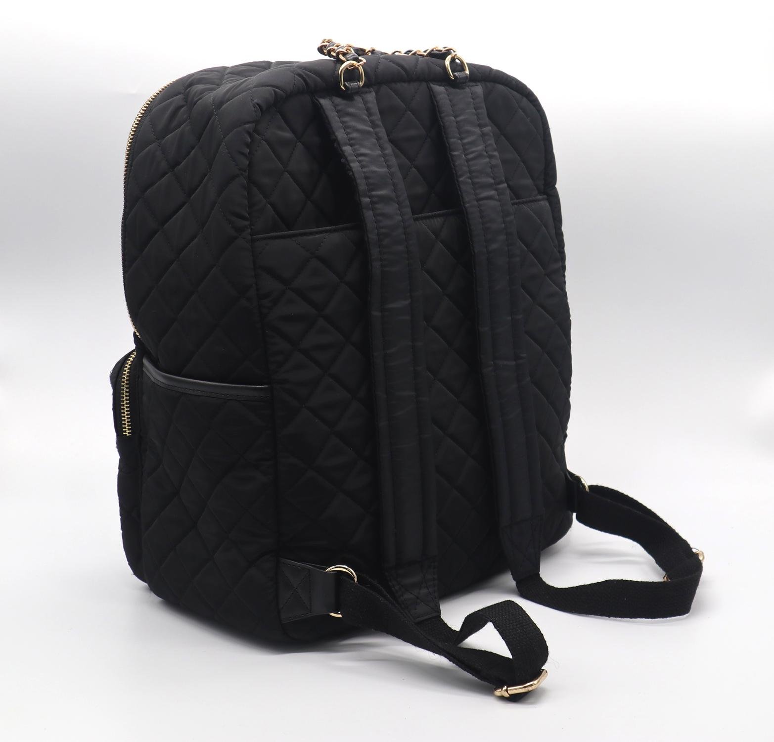 Trend beauty nylon quilted medium women backpack in black colour   4