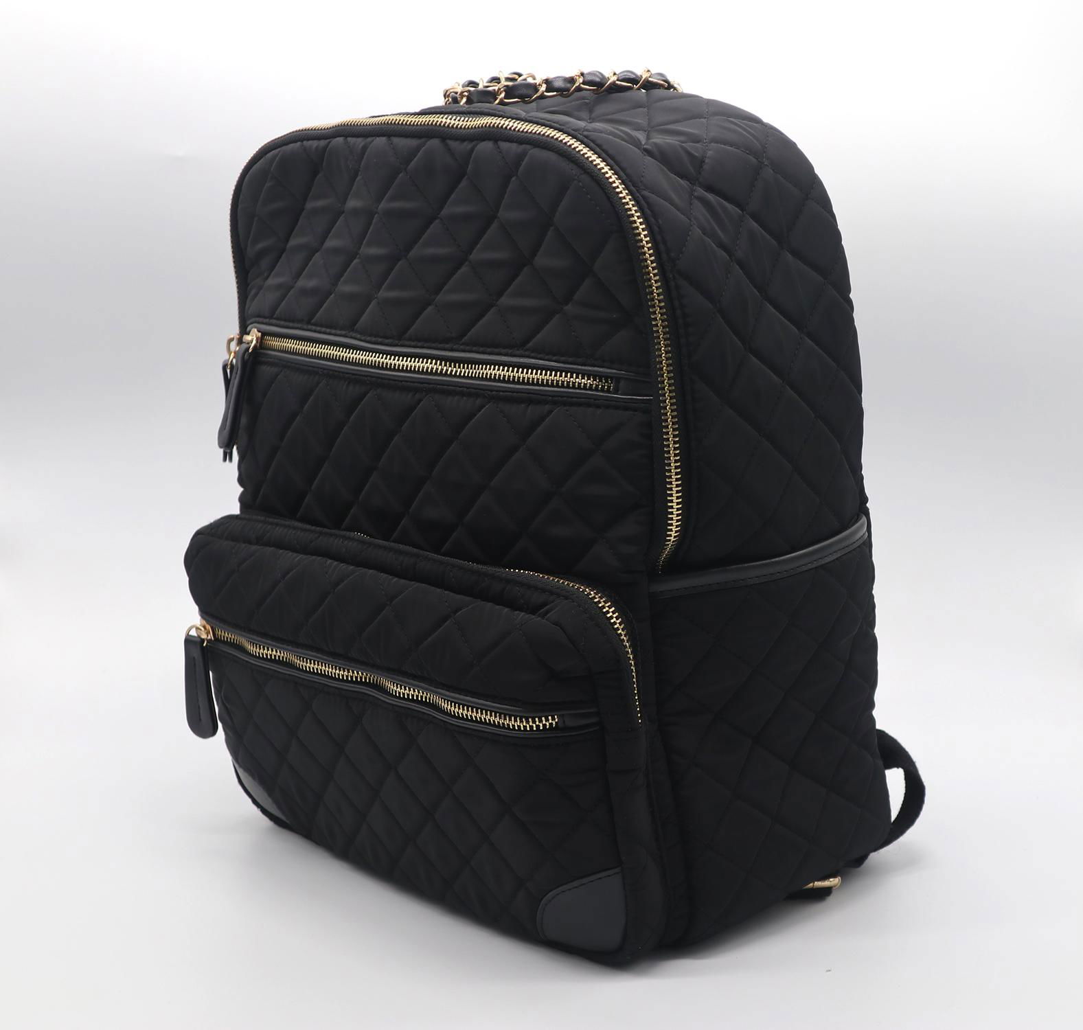 Trend beauty nylon quilted medium women backpack in black colour   3