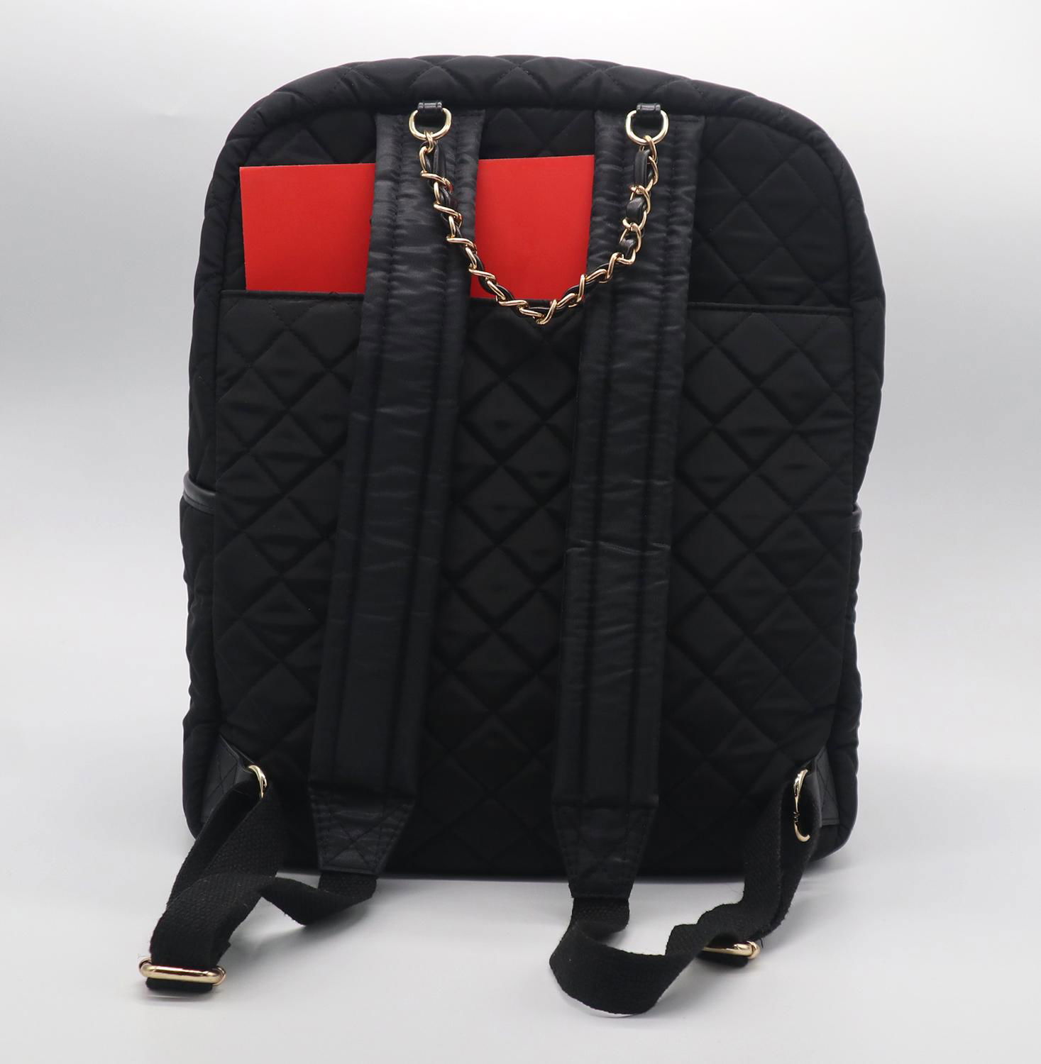 Trend beauty nylon quilted medium women backpack in black colour   5