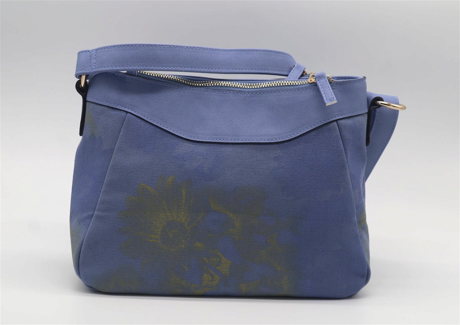Daisy prints 16oz canvas beauty women shoulder handbag smog blue colour  5