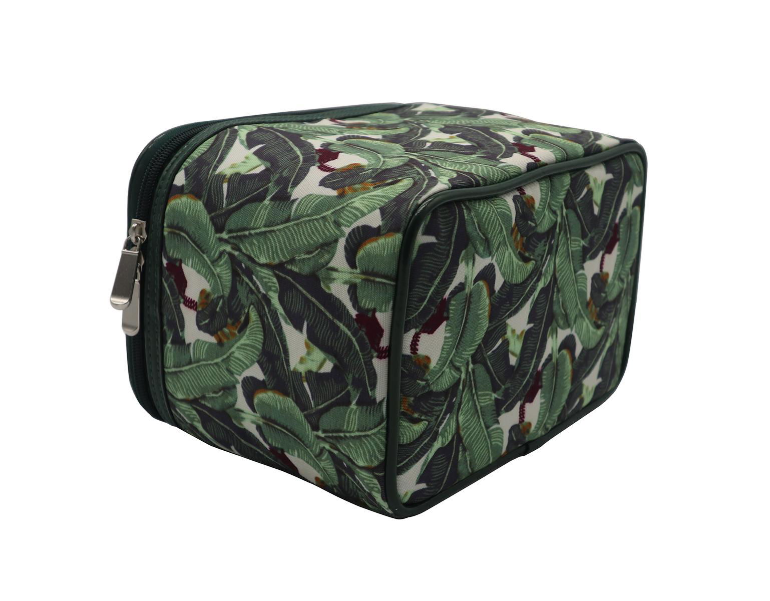 Full leaves polyester matt coate beauty lady cosmetic case in dark green colour  5