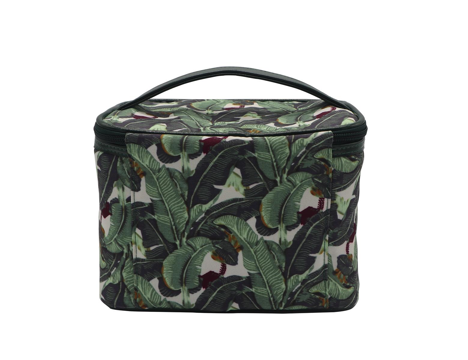 Full leaves polyester matt coate beauty lady cosmetic case in dark green colour  3