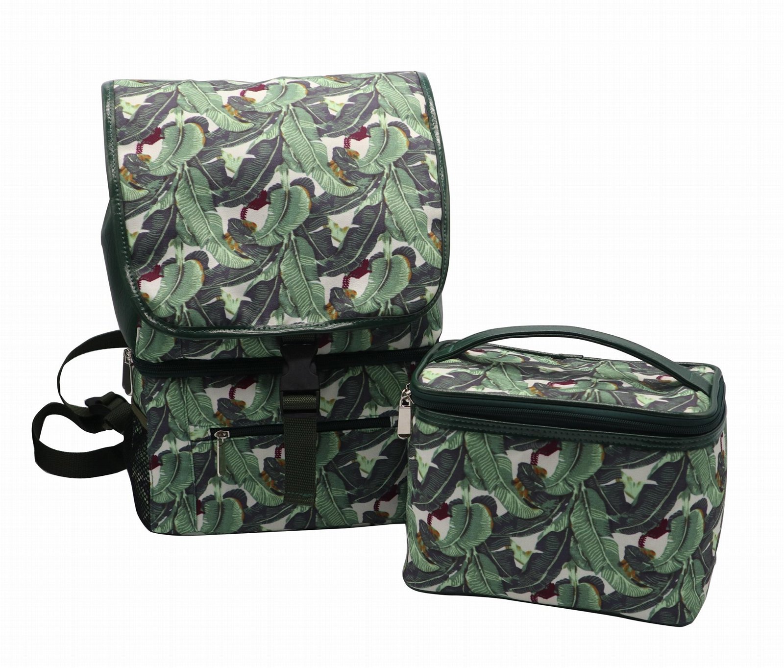 Matt PVC coated polyester leaves two layers picnic cooler backpack  5