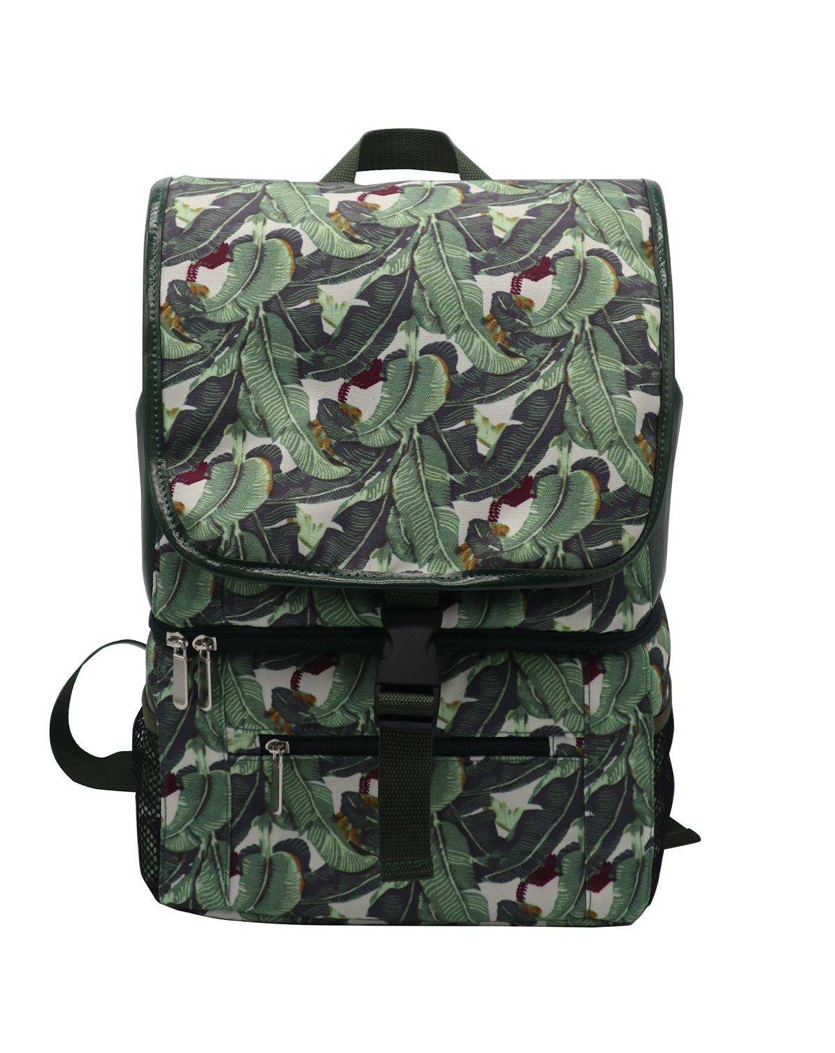 Matt PVC coated polyester leaves two layers picnic cooler backpack 