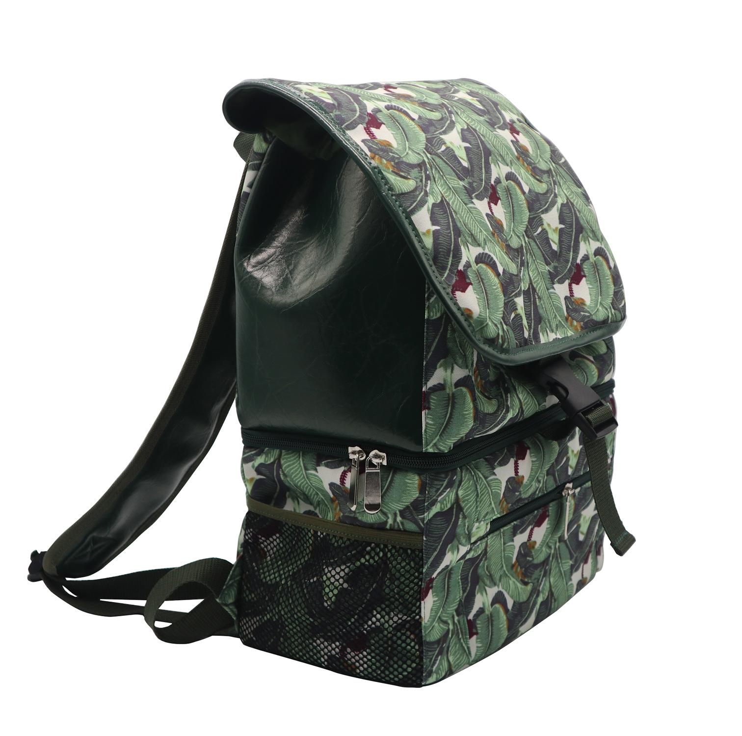 Matt PVC coated polyester leaves two layers picnic cooler backpack  3