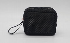 Promotion gift Lady beauty black mesh small cosmetic pouch w/wrist handle 