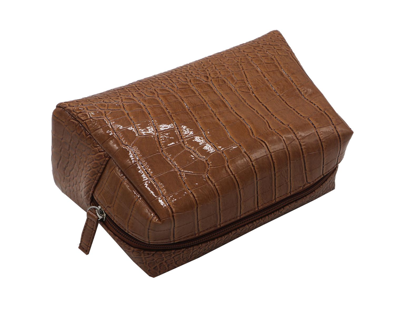 Crocodile pattern PVC lady beauty lady cosmetic bag in brown colour  4