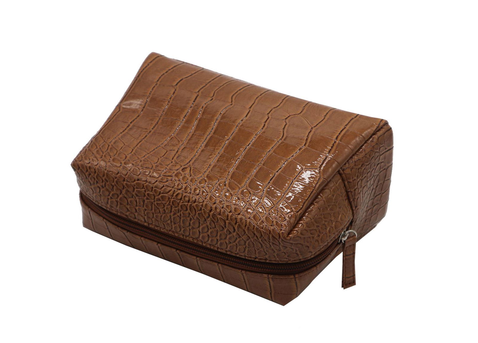 Crocodile pattern PVC lady beauty lady cosmetic bag in brown colour  5