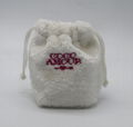 Fake fur lovely small drawstring bag in white with embroidery logo on front  1