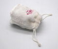 Fake fur lovely small drawstring bag in white with embroidery logo on front  4