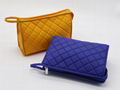 Bright yellow nylon quilted women makeup bag with snap at side for travel  6