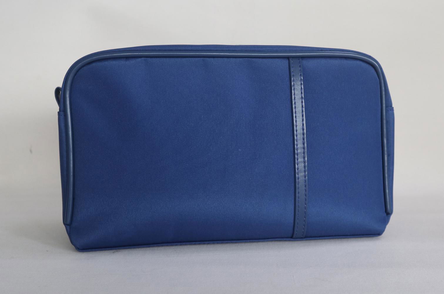 Navy microfiber large men makeup bag for travel with slim PU band at ...