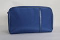 Navy microfiber large men makeup bag for travel with slim PU band at front 