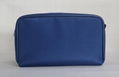 Navy microfiber large men makeup bag for travel with slim PU band at front 