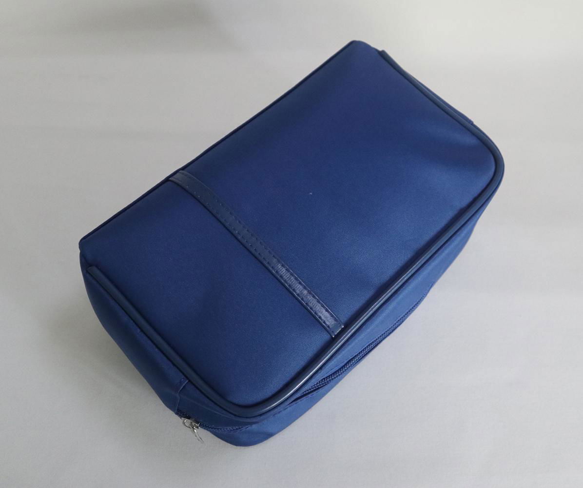 Navy microfiber large men makeup bag for travel with slim PU band at front  4