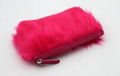 Fake fur cute lady makeup bag pink color with glitter band at top