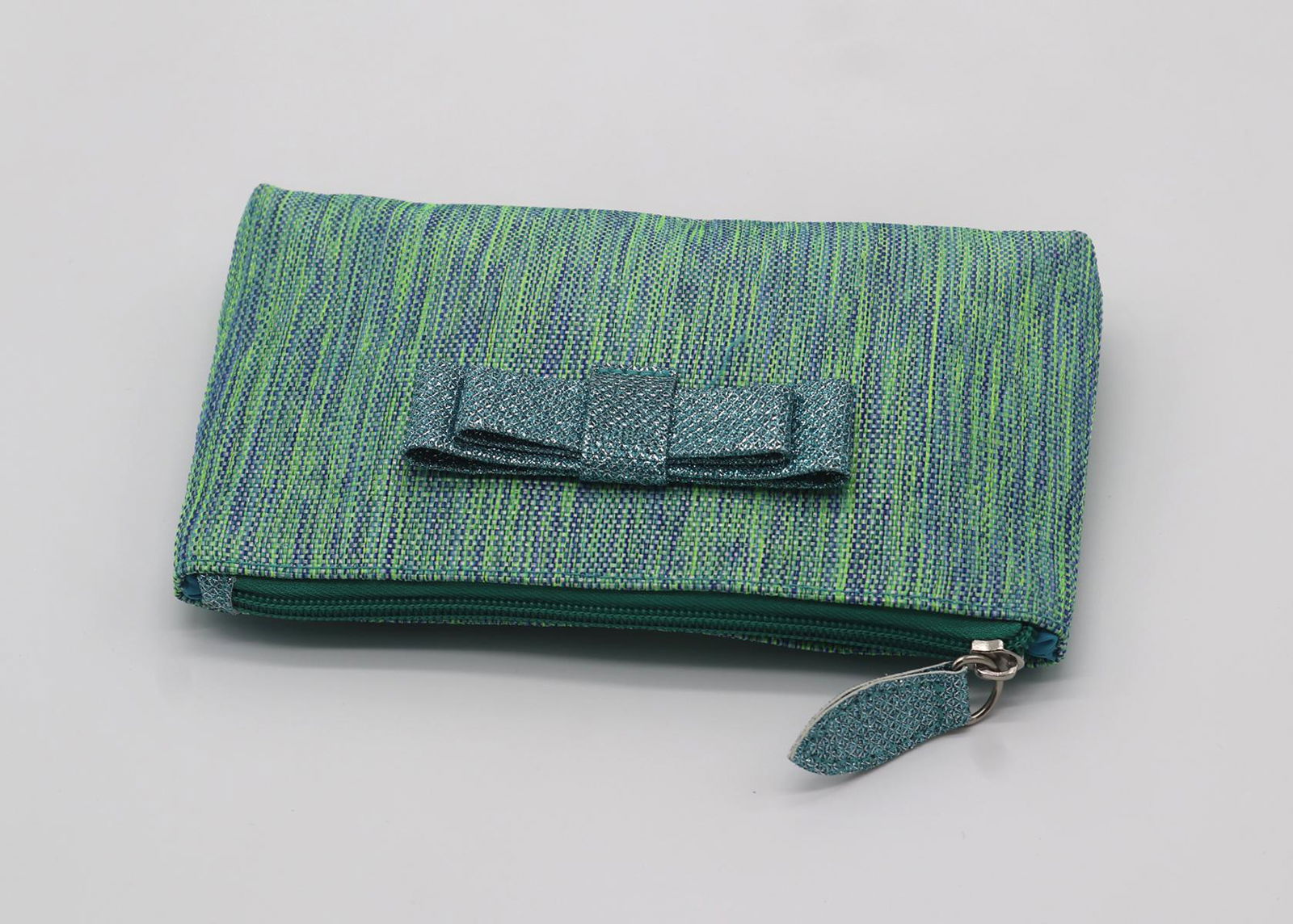 PP woven beauty lady cosmetic pouch with bow in malachite green colour 4