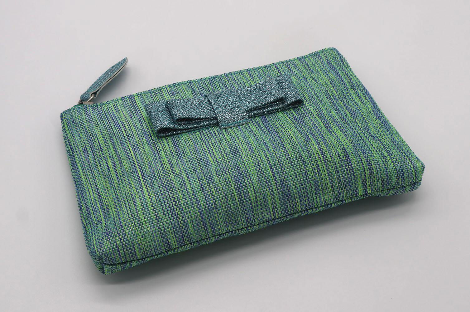 PP woven beauty lady cosmetic pouch with bow in malachite green colour 3