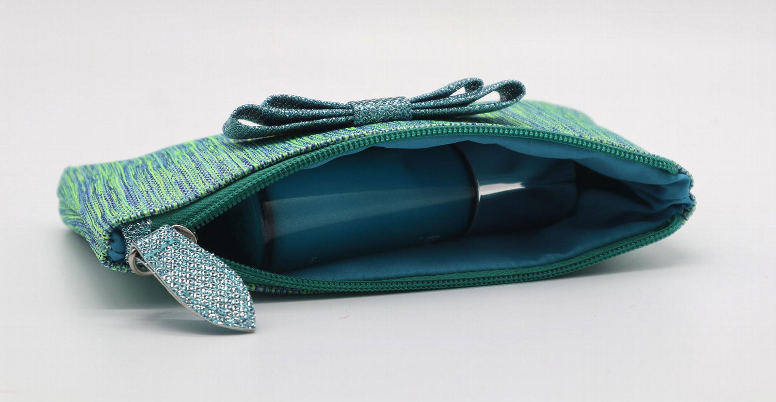 PP woven beauty lady cosmetic pouch with bow in malachite green colour 5