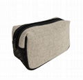 Linen made men's beauty makeup bag with woven PVC at the bottom