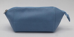 Cross pattern PU beauty lady shell shape cosmetic bag in smog blue colour 