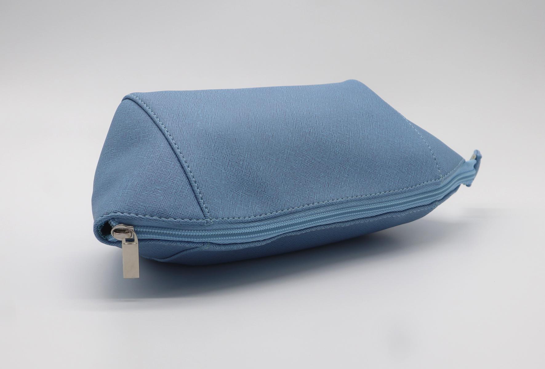 Cross pattern PU beauty lady shell shape cosmetic bag in smog blue colour  4