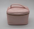 PU cross pattern beauty lady cosmetic case with handle in light pink color  1