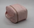 PU cross pattern beauty lady cosmetic case with handle in light pink color 