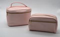 PU cross pattern beauty lady cosmetic case with handle in light pink color  5