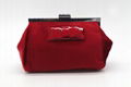 Fake fur beauty lady kiss lock clutch bag with bow on front 