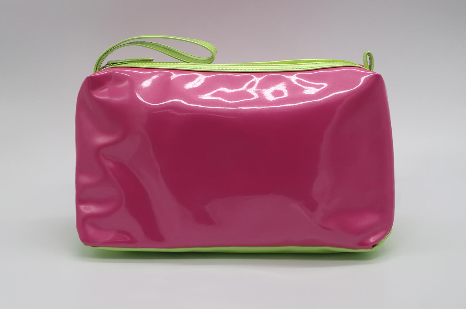 Shiny PU large size contrast colour women's cosmetic organizer bag with handle