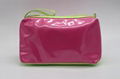 Shiny PU large size contrast colour women's cosmetic organizer bag with handle