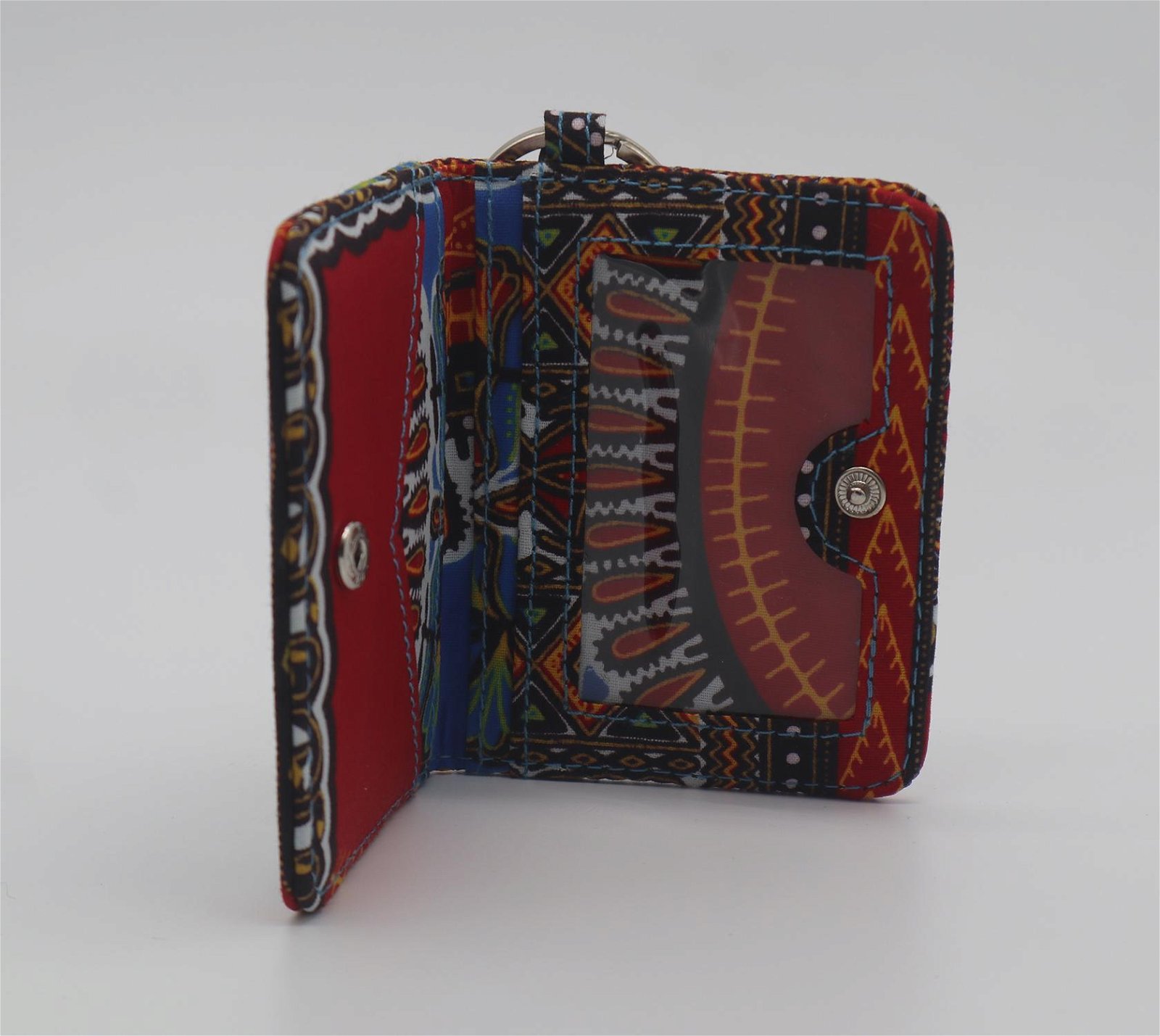 Ankara quilted cotton fashion foldable cardholder with metal ring  3