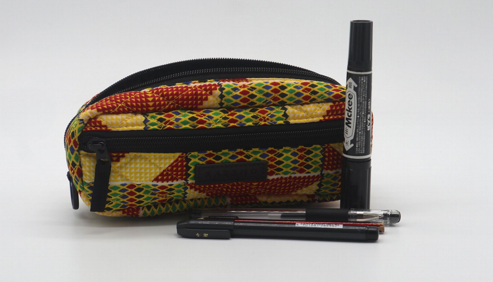 Ankara printed cotton quilted pencil case with double zippers 4