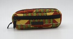 Ankara printed cotton quilted pencil case with double zippers