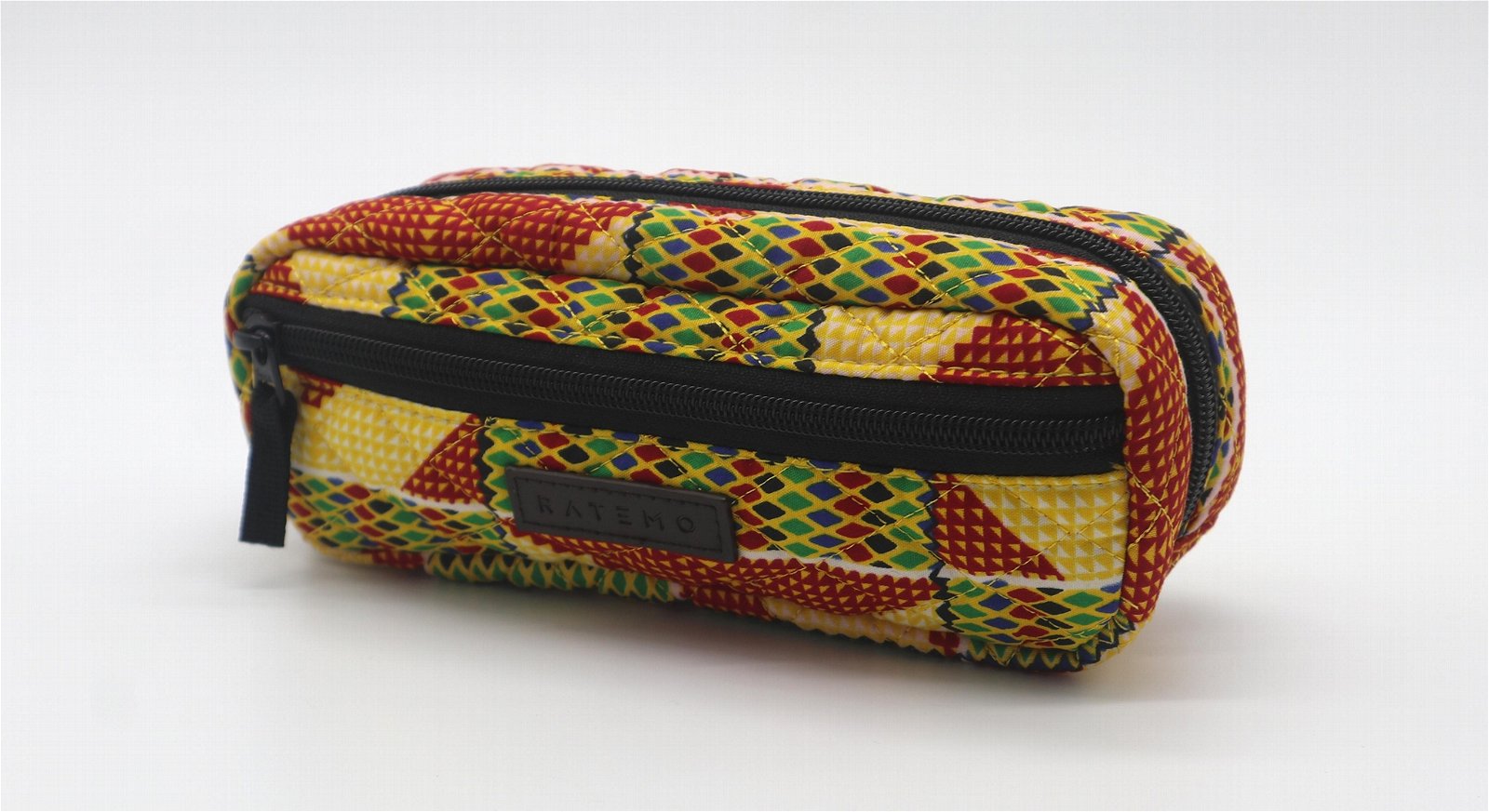 Ankara printed cotton quilted pencil case with double zippers 3