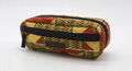 Ankara printed cotton quilted pencil case with double zippers