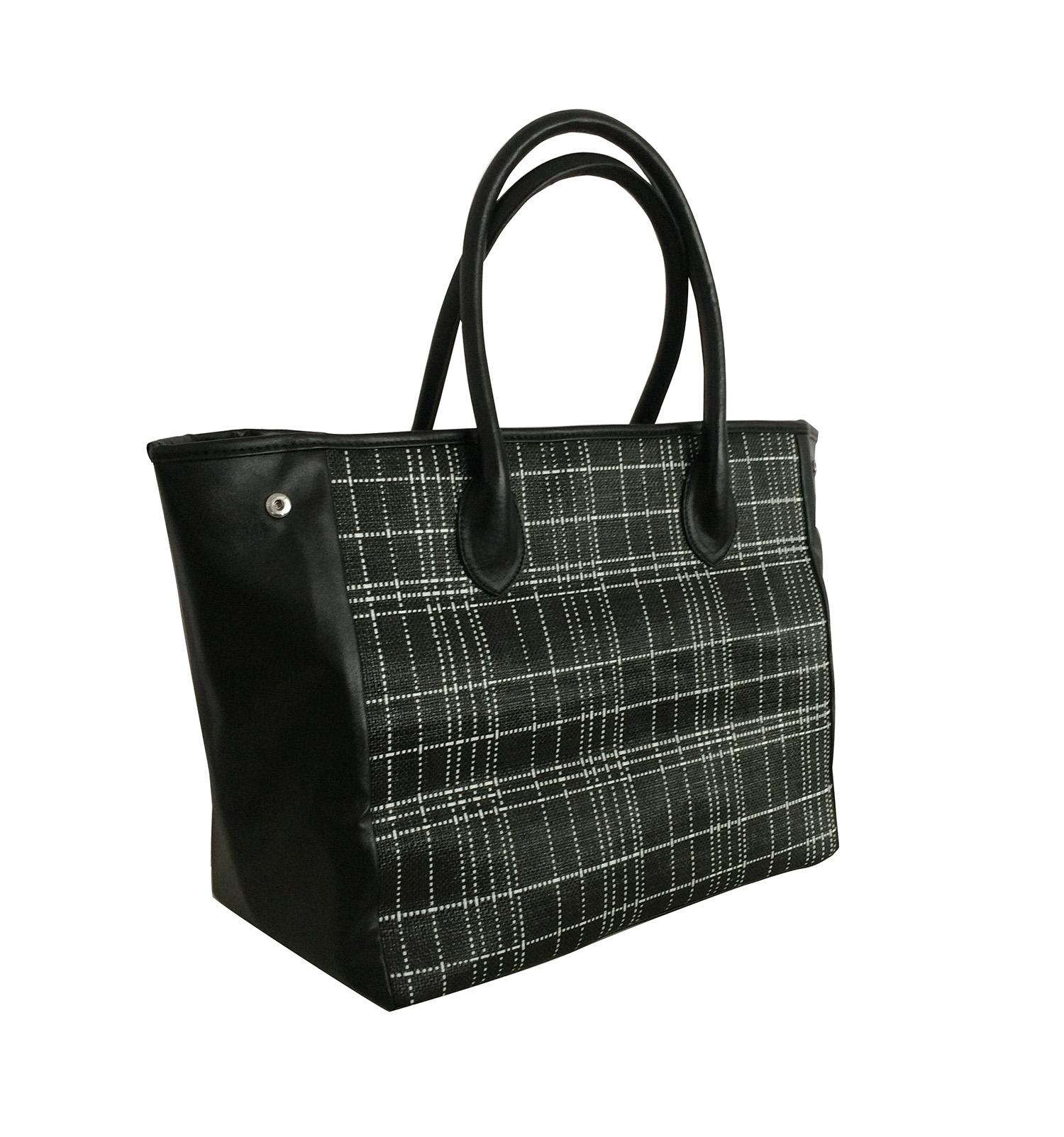 Splicing style woven with PU charming women black tote bag  4