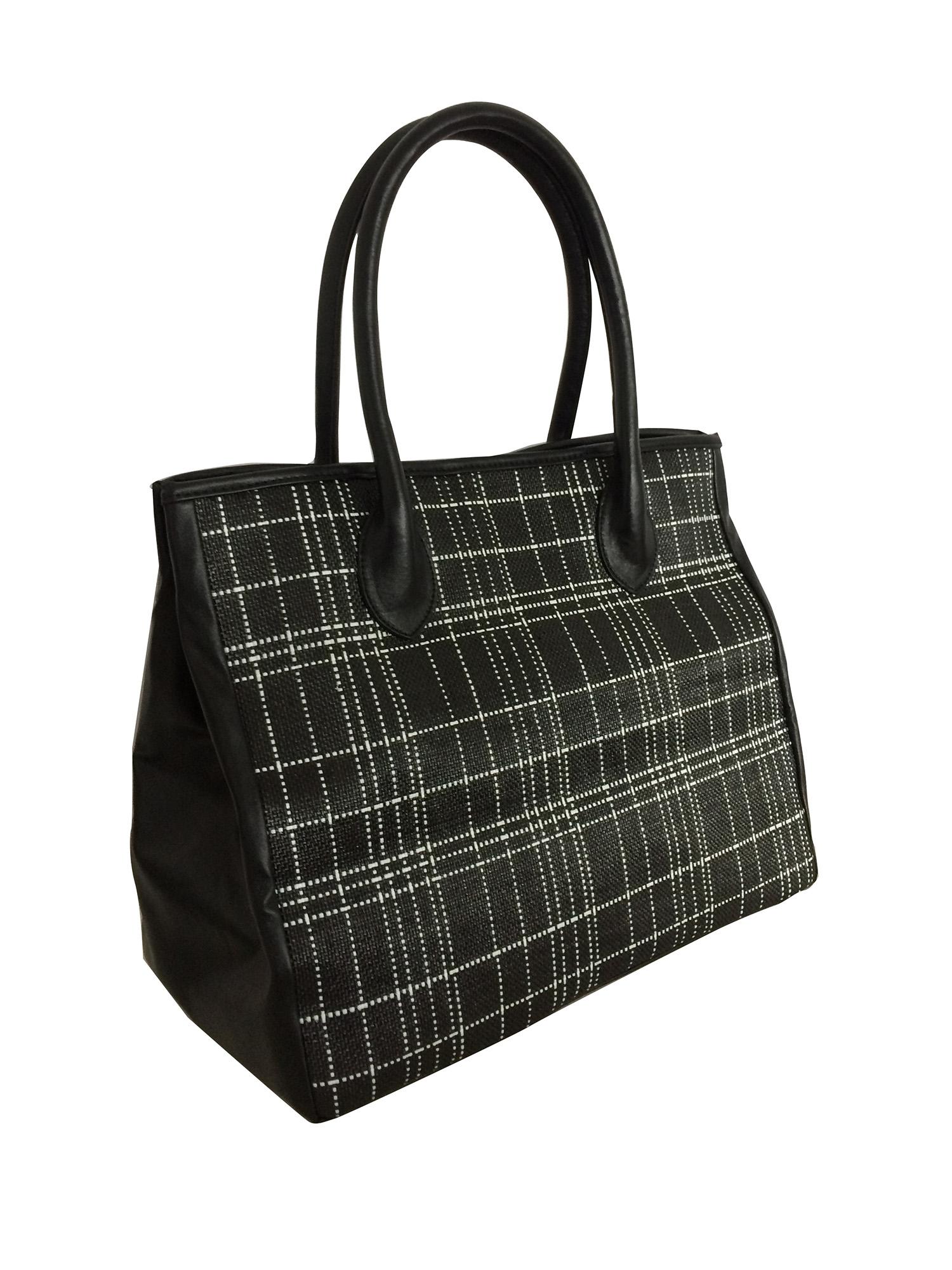 Splicing style woven with PU charming women black tote bag  3