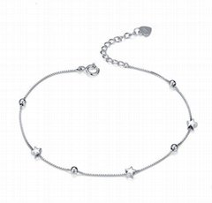 S925 Sterling Silver Ball Bracelet With Heart Platinum Plated Silver Lady Bracel