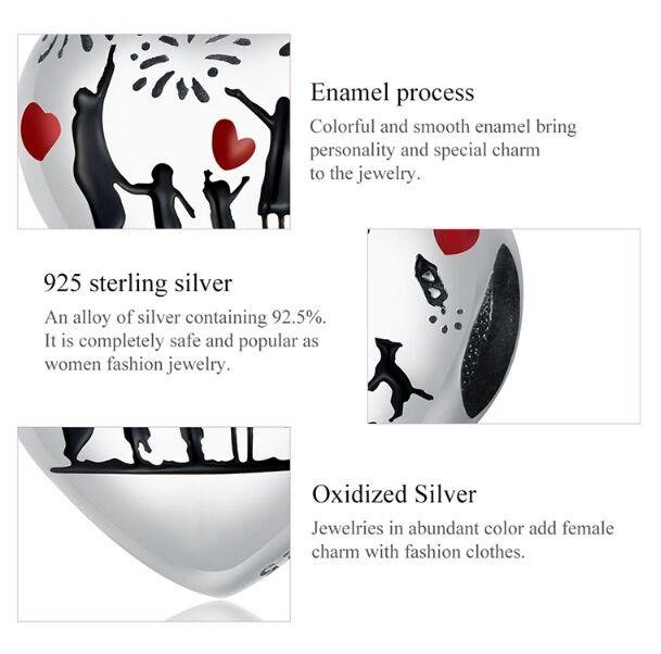 925 Sterling Silver Family Charm Thanksgiving heart-shaped DIY Bracelet Accessor 4