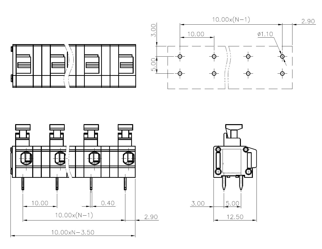 弹簧式PCB接线端子DG235 10.0mm间距插座 FS1.5-XX-1000-06 2