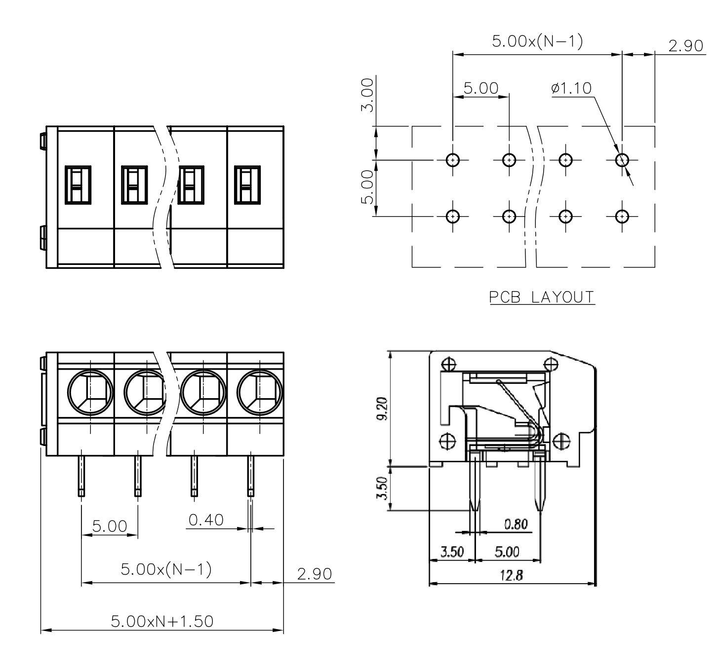 PCB Spring Terminal Block DG235W 5.0mm Pitch FS1.5-XX-500-07 2